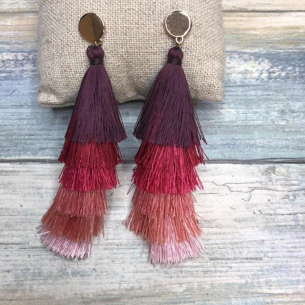 Ombre Boho Tassel Red Peach Pink Earrings 4"‎ Long NWOT